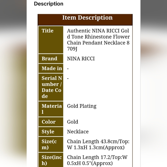 Nina Ricci Goldplated Necklace W/Rhinestone Logo Pendant EUC! - Picture 10 of 14